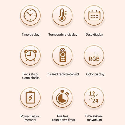 11.6-Inch RGB Wall Clock With Remote Control Multi-Functional Alarm Clock Bamboo+Cloth by bashfashion