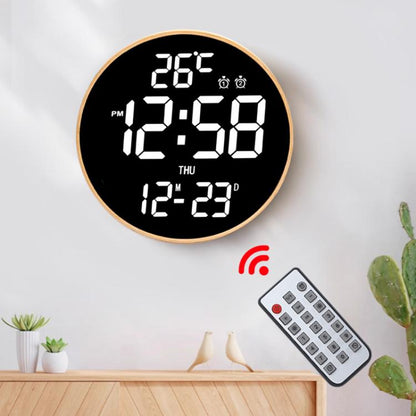 11.6-Inch White Light Wall Clock With Remote Control Multi-Functional Alarm Clock Bamboo+Black by bashfashion