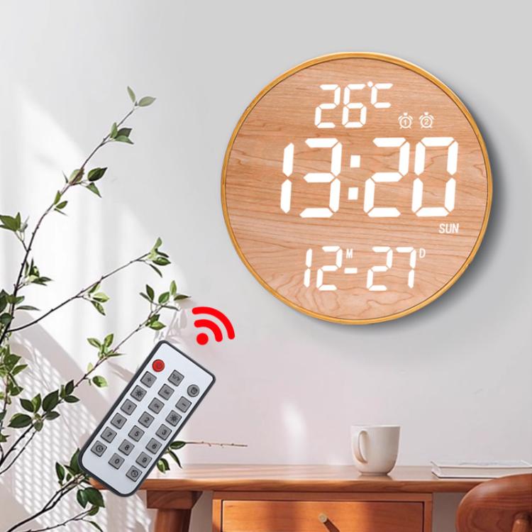 11.6-Inch White Light Wall Clock With Remote Control Multi-Functional Alarm Clock Bamboo+Bamboo by bashfashion