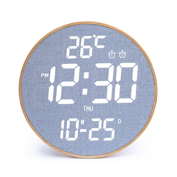 11.6-Inch White Light Wall Clock With Remote Control Multi-Functional Alarm Clock Bamboo+Cloth by bashfashion