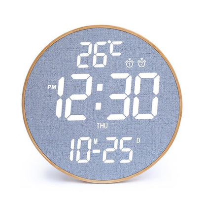 11.6-Inch White Light Wall Clock With Remote Control Multi-Functional Alarm Clock Bamboo+Cloth by bashfashion