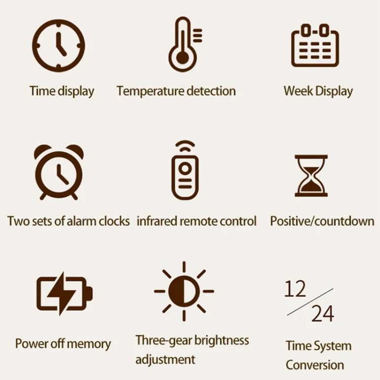 11.6-Inch White Light Wall Clock With Remote Control Multi-Functional Alarm Clock Bamboo+Black by bashfashion