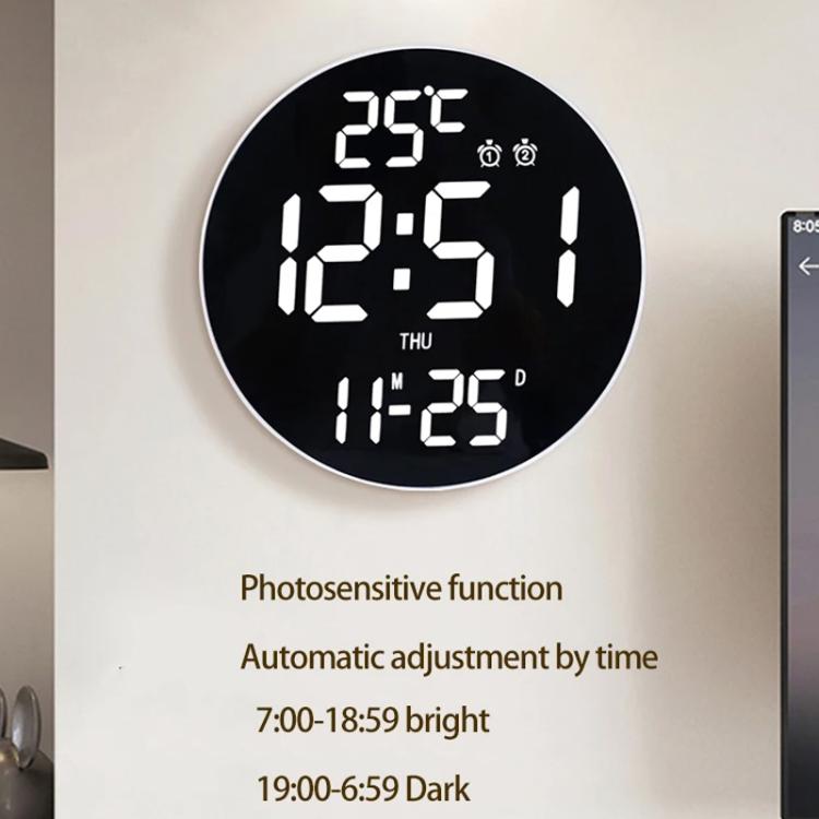 11.6-Inch White Light Wall Clock With Remote Control Multi-Functional Alarm Clock Bamboo+Black by bashfashion