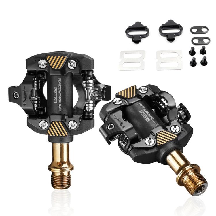 RACEWORK M8100 Mountain Bike Self-locking Pedal Ultra-light DU Bearing SPD Pedal, Color: Black Gold by RACEWORK