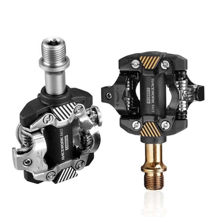 RACEWORK M8100 Mountain Bike Self-locking Pedal Ultra-light DU Bearing SPD Pedal, Color: Black Gold by RACEWORK