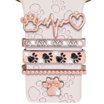 21mm Width Smart Watch Band Decorative Ring Metal Accessories(Dog Paw Rose Gold) by bashfashion