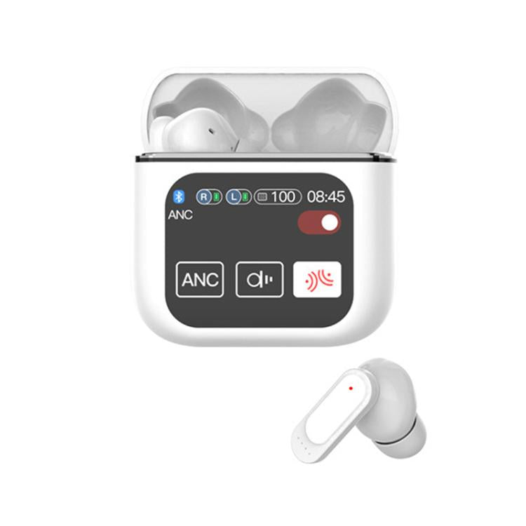 1.9 Inch TFT Full-Color Touchscreen Wireless 5.4 Earbuds ANC+ENC Noise Reduction In-Ear Sports Earphones(White) by bashfashion