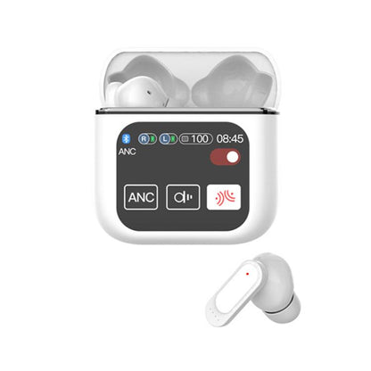 1.9 Inch TFT Full-Color Touchscreen Wireless 5.4 Earbuds ANC+ENC Noise Reduction In-Ear Sports Earphones(White) by bashfashion