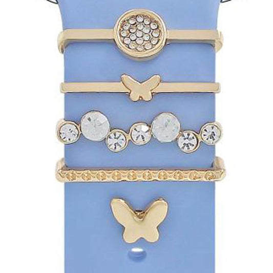 22mm Width Smart Watch Silicone Band Decorative Ring Metal Accessories, Style: Butterfly Gold by bashfashion