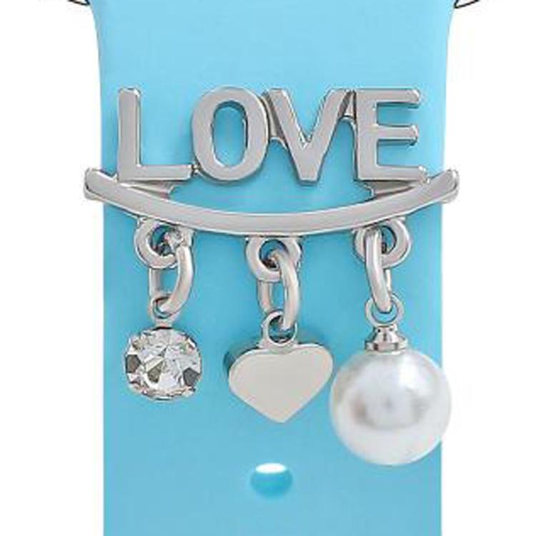 22mm Width Smart Watch Silicone Band Decorative Ring Metal Accessories, Style: LOVE Silver by bashfashion