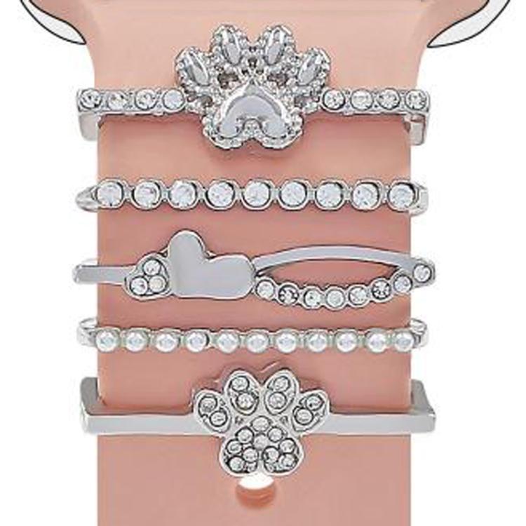 22mm Width Smart Watch Silicone Band Decorative Ring Metal Accessories, Style: Dog Paw Silver by bashfashion