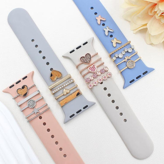 22mm Width Smart Watch Silicone Band Decorative Ring Metal Accessories, Style: Dog Paw Rose Gold by bashfashion