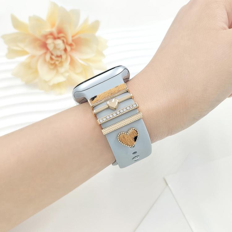 22mm Width Smart Watch Silicone Band Decorative Ring Metal Accessories, Style: LOVE Silver by bashfashion