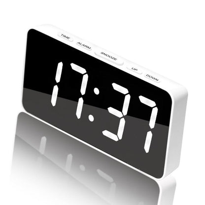 LED Mirror Digital Clock with Type-C Charging Port & 18650 Battery Compartment (Battery Not Included)(White+White) by bashfashion