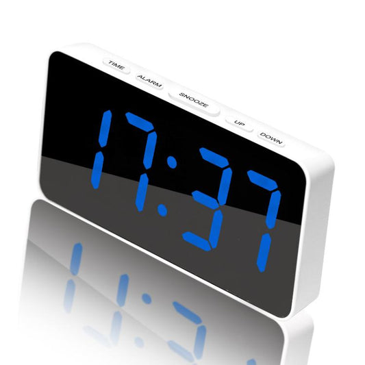 LED Mirror Digital Clock with Type-C Charging Port & 18650 Battery Compartment (Battery Not Included)(White+Blue) by bashfashion