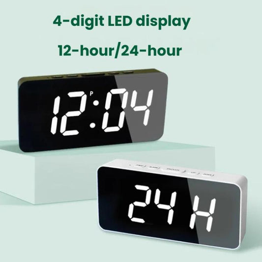 LED Mirror Digital Clock with Type-C Charging Port & 18650 Battery Compartment (Battery Not Included)(White+White) by bashfashion