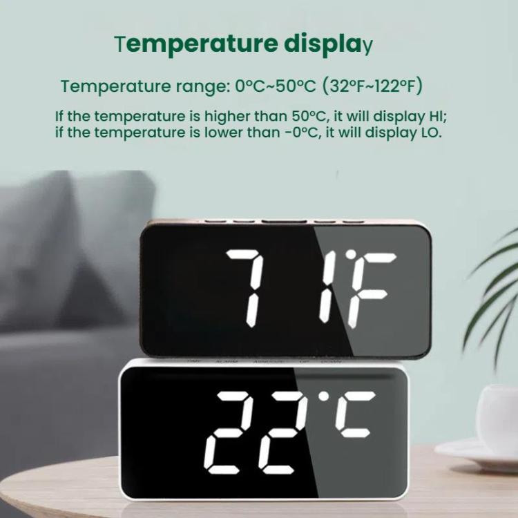LED Mirror Digital Clock with Type-C Charging Port & 18650 Battery Compartment (Battery Not Included)(White+White) by bashfashion