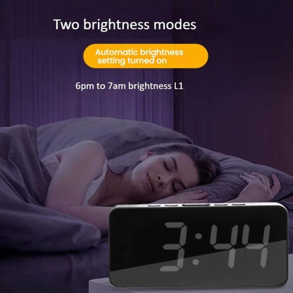 LED Mirror Digital Clock with Type-C Charging Port & 18650 Battery Compartment (Battery Not Included)(White+White) by bashfashion