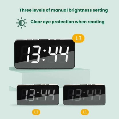 LED Mirror Digital Clock with Type-C Charging Port & 18650 Battery Compartment (Battery Not Included)(White+White) by bashfashion