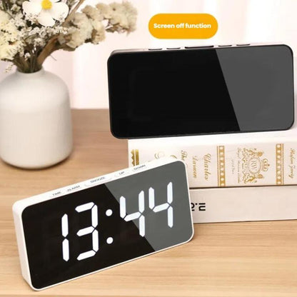 LED Mirror Digital Clock with Type-C Charging Port & 18650 Battery Compartment (Battery Not Included)(White+White) by bashfashion