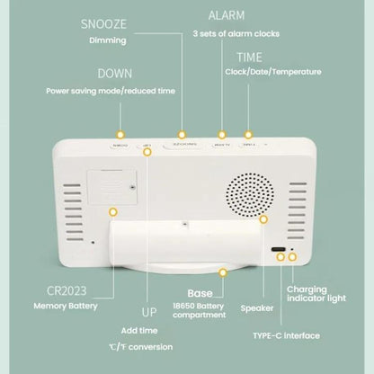 LED Mirror Digital Clock with Type-C Charging Port & 18650 Battery Compartment (Battery Not Included)(Black+White) by bashfashion