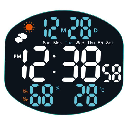 Digital Wall Clock Weather Station Forecast TEMP Humidity 2 Alarm Table Clock With Remote Control(Blue+White) by bashfashion