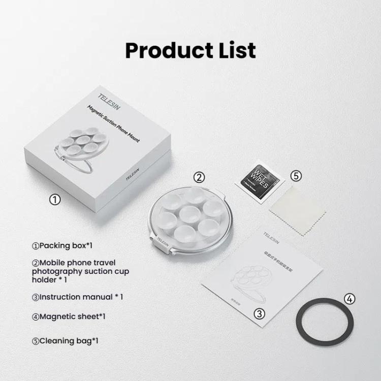 TELESIN MagSafe Suction Cup Mobile Phone Holder Mirror Glass Selfie Mount Portable Silicone Ring Holder(White) by TELESIN