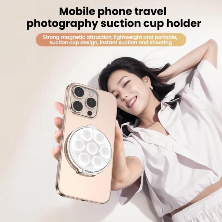 TELESIN MagSafe Suction Cup Mobile Phone Holder Mirror Glass Selfie Mount Portable Silicone Ring Holder(White) by TELESIN