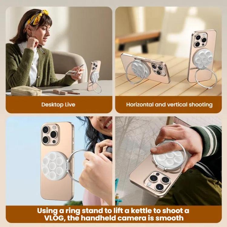 TELESIN MagSafe Suction Cup Mobile Phone Holder Mirror Glass Selfie Mount Portable Silicone Ring Holder(White) by TELESIN