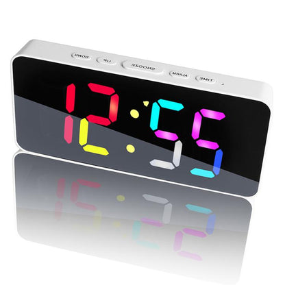 11 Colors Dynamic RGB Digital Alarm Clock 12/24H 6 Levels Brightness 2 Alarms Table Clock(White Shell) by bashfashion