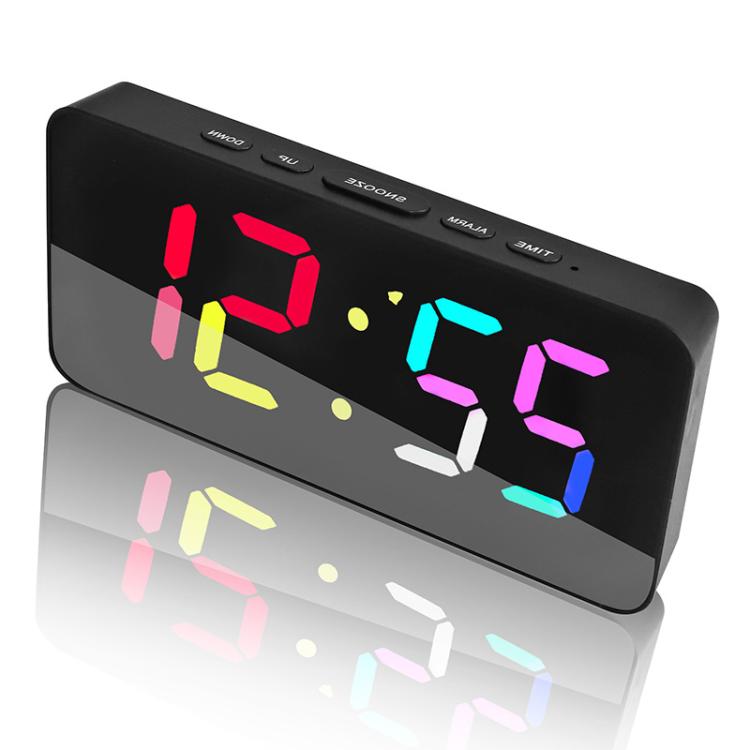 11 Colors Dynamic RGB Digital Alarm Clock 12/24H 6 Levels Brightness 2 Alarms Table Clock(Black Shell) by bashfashion