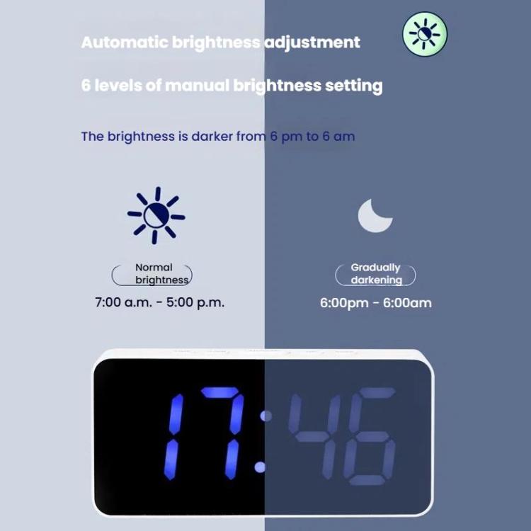 11 Colors Dynamic RGB Digital Alarm Clock 12/24H 6 Levels Brightness 2 Alarms Table Clock(White Shell) by bashfashion