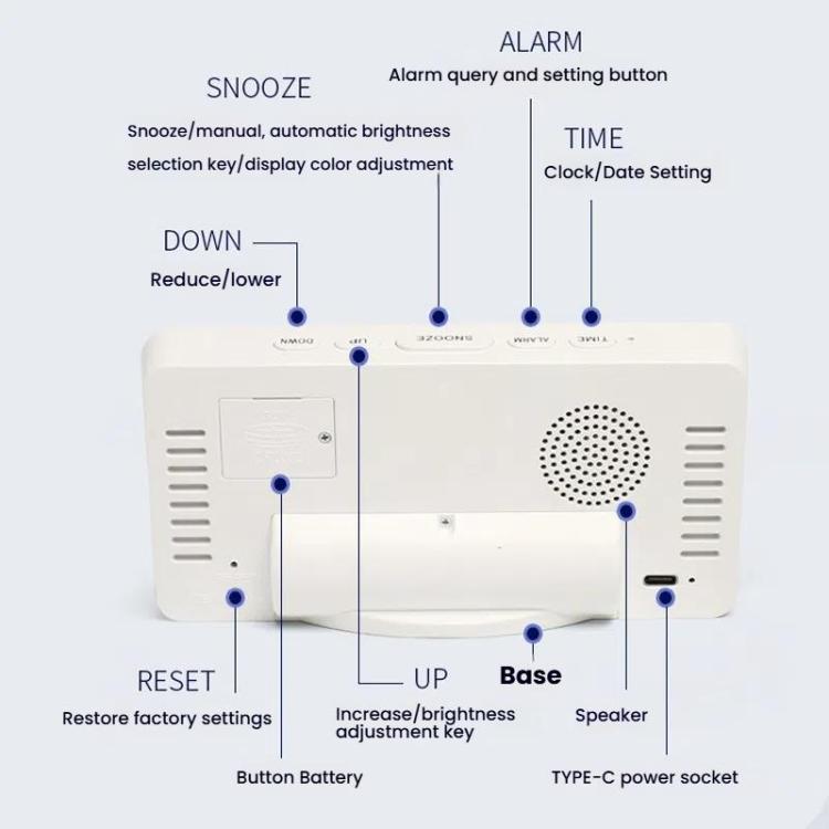11 Colors Dynamic RGB Digital Alarm Clock 12/24H 6 Levels Brightness 2 Alarms Table Clock(White Shell) by bashfashion
