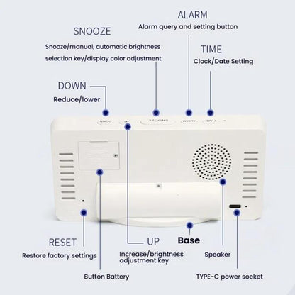 11 Colors Dynamic RGB Digital Alarm Clock 12/24H 6 Levels Brightness 2 Alarms Table Clock(White Shell) by bashfashion