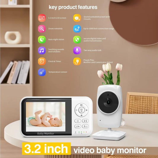 3.2 inch LCD Wireless Video Baby Monitor 2 Way Audio Talk Night Vision Surveillance Security Camera EU Plug by bashfashion
