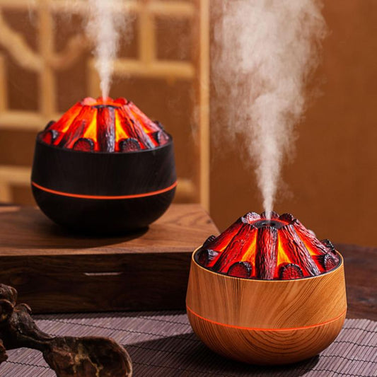 Simulated Charcoal Fire Ambient Night Light Humidifier USB Large Mist Flame Humidifier(Light Wood Grain) by bashfashion