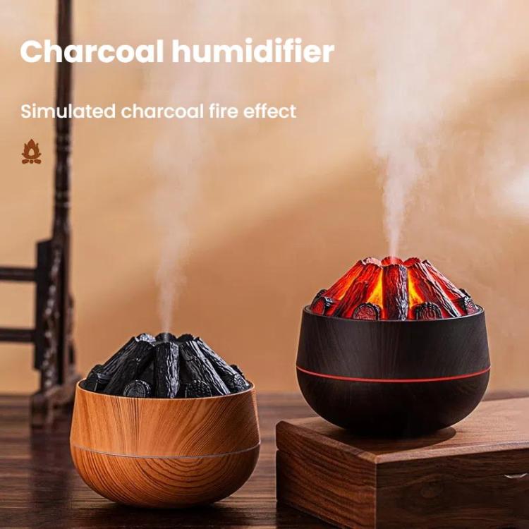 Simulated Charcoal Fire Ambient Night Light Humidifier USB Large Mist Flame Humidifier(Dark Wood Grain) by bashfashion