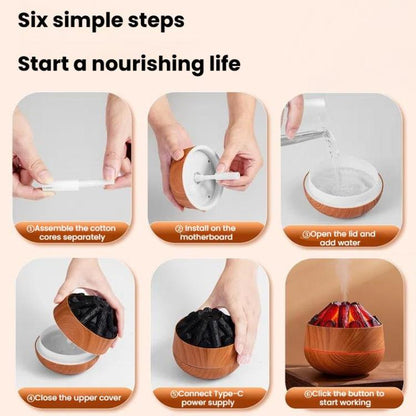 Simulated Charcoal Fire Ambient Night Light Humidifier USB Large Mist Flame Humidifier(Light Wood Grain) by bashfashion