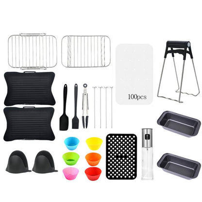 25 In 1 Air Fryer Accessories Set Airfryer Mold Liner Reusable Oven Grill Baking Rack by bashfashion