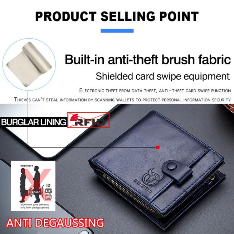 BULL CAPTAIN 038 RFID Anti-Theft Top Layer Cowhide Casual Wallet Driver ID Card Slot Wallet(Blue) by BULL CAPTAIN