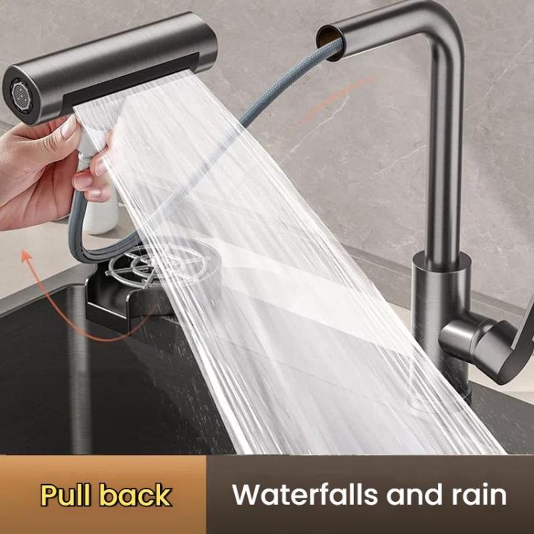 Pull-out Version 4 Modes Waterfall Kitchen Faucet Single Hole Hot/Cold Water Mixer Tap for Sink Black by bashfashion