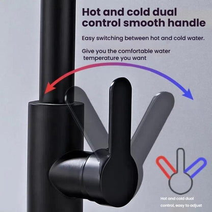 Pull-out Version 4 Modes Waterfall Kitchen Faucet Single Hole Hot/Cold Water Mixer Tap for Sink Black by bashfashion
