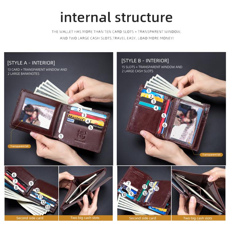 BULL CAPTAIN 0203 RFID Anti-theft Top-layer Cowhide Multiple Card Slots Wallet(Black Vertical) by BULL CAPTAIN