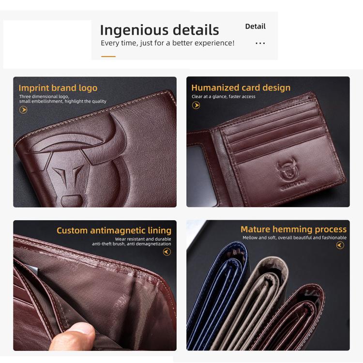 BULL CAPTAIN 0203 RFID Anti-theft Top-layer Cowhide Multiple Card Slots Wallet(Black Vertical) by BULL CAPTAIN