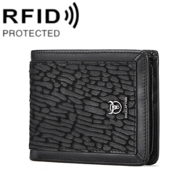BULL CAPTAIN 07 RFID Anti-theft Top-layer Cowhide Multiple Card Slots Wallet(Black Leopard Print) by BULL CAPTAIN