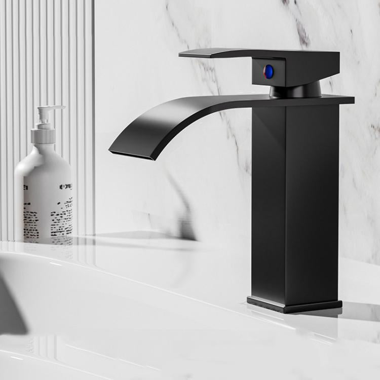 Waterfall Wash Basin Faucet Stainless Steel Hot/Cold Water Mixer Tap for Sink Basin, Spec: Low Black by bashfashion