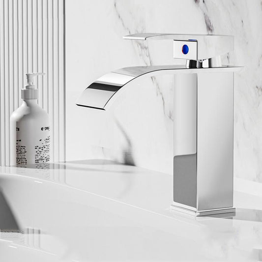 Waterfall Wash Basin Faucet Stainless Steel Hot/Cold Water Mixer Tap for Sink Basin, Spec: Low Silver Plating by bashfashion