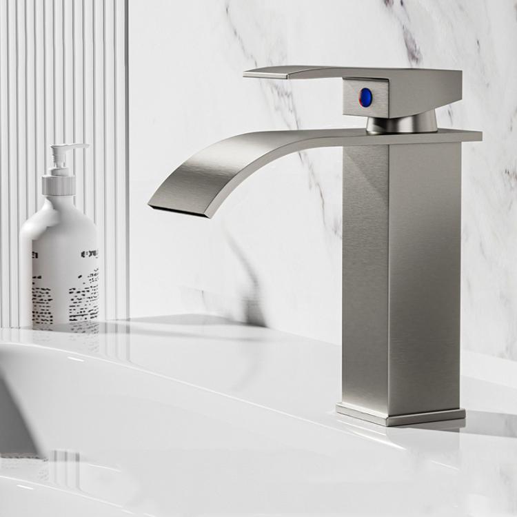Waterfall Wash Basin Faucet Stainless Steel Hot/Cold Water Mixer Tap for Sink Basin, Spec: Low Steel Grey by bashfashion
