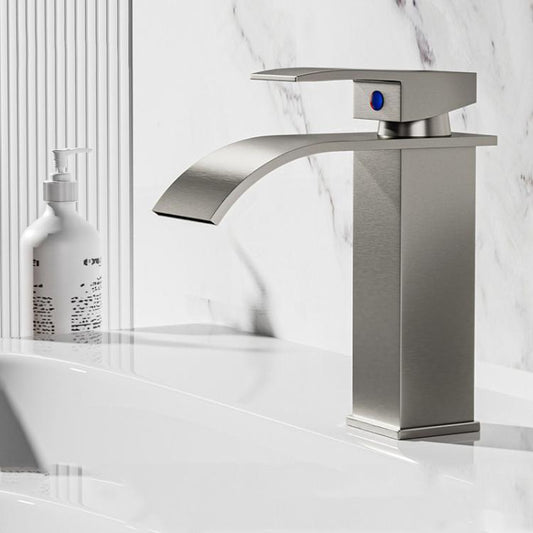 Waterfall Wash Basin Faucet Stainless Steel Hot/Cold Water Mixer Tap for Sink Basin, Spec: Low Steel Grey by bashfashion