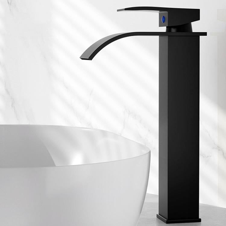 Waterfall Wash Basin Faucet Stainless Steel Hot/Cold Water Mixer Tap for Sink Basin, Spec: High Black by bashfashion